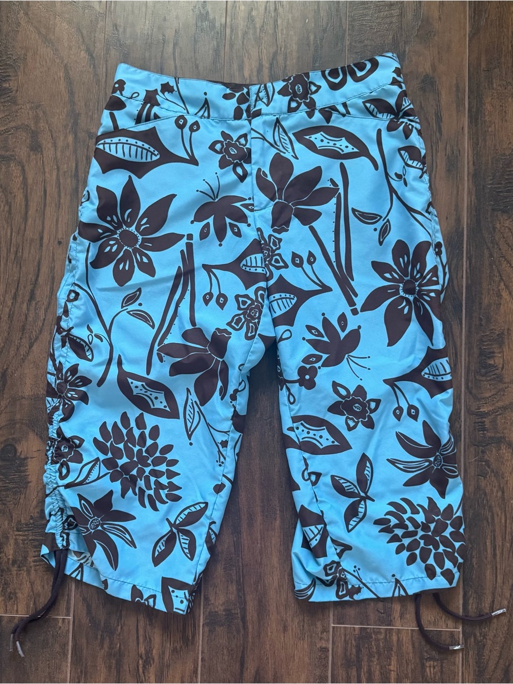 Royal Robbins Size 6 Solara Print Clam Diggers Capri Pants Azure Blue and Brown